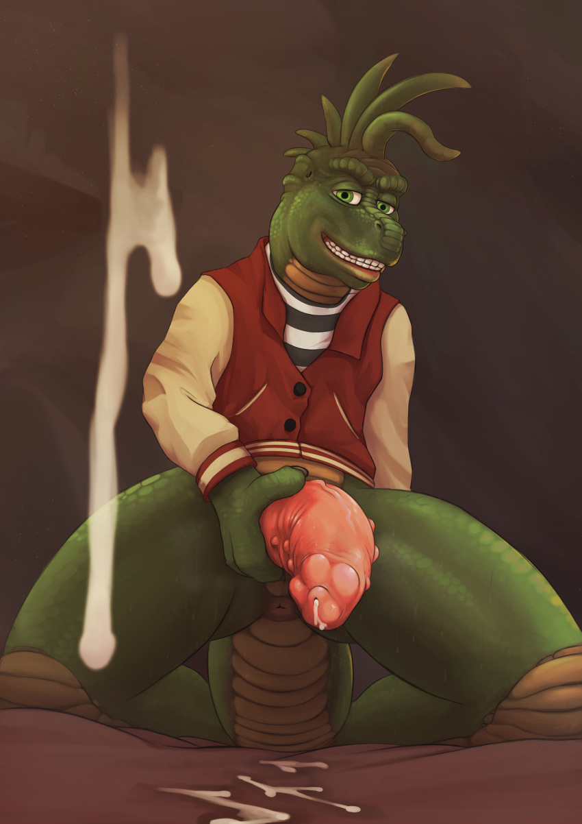 absurd_res anus bodily_fluids bottomless butt clothed clothing dinosaur dinosaurs_(series) hi_res lizardlars male musk penis reptile robbie_sinclair scalie scent solo sweat wet
