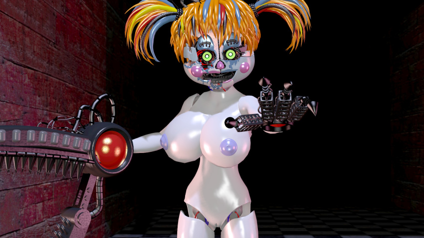 16:9 3d_(artwork) animatronic baby_(fnafsl) breasts claws digital_media_(artwork) female five_nights_at_freddy's hi_res humanoid looking_at_viewer machine nipples nude pizzeria_simulator pussy robot scrap_baby_(fnaf) solo video_games yaboiscout