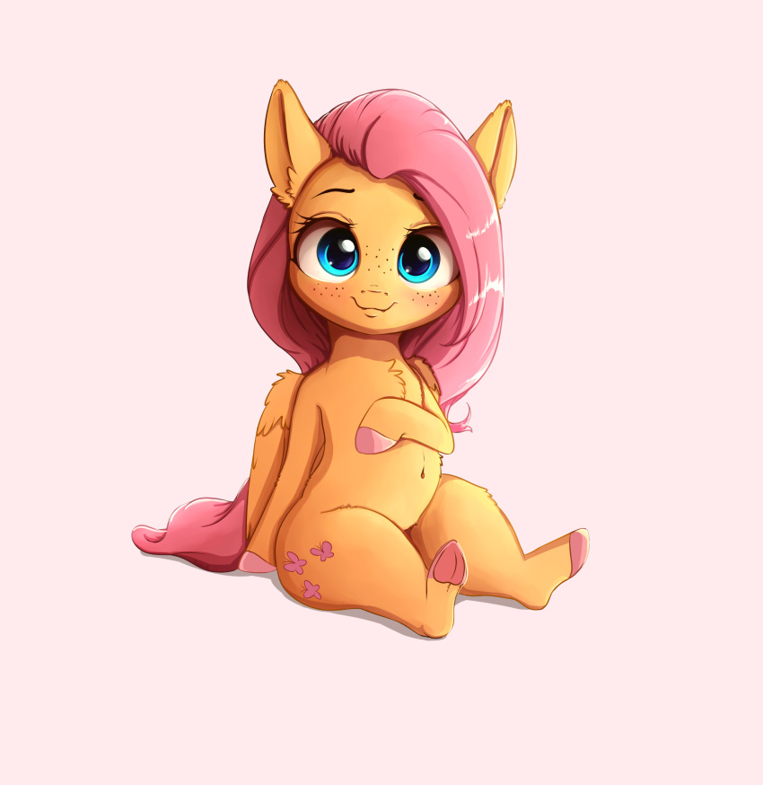 2019 cutie_mark equid equine eyelashes female fluttershy_(mlp) freckles friendship_is_magic hi_res hooves looking_at_viewer mammal miokomata my_little_pony pterippus simple_background smile solo underhoof wings