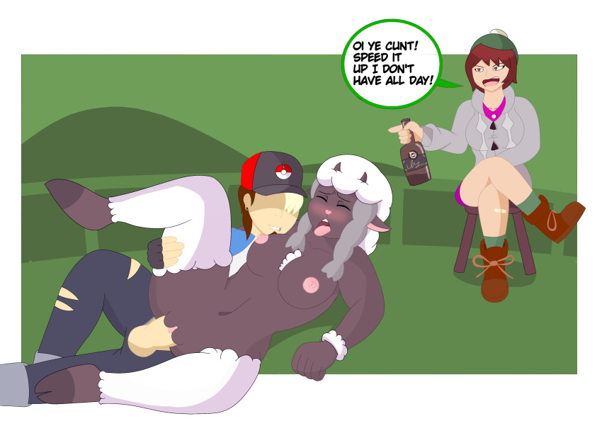 absurd_res anthro blush bovid breasts caprine cleavage clothed clothing dialogue eyes_closed female hi_res human male mammal nintendo nude penetration penis pok&eacute;mon pok&eacute;mon_(species) pussy sexual_icecream sheep video_games wooloo