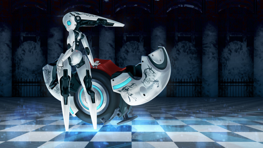 1girl absurdres aqua_eyes drossel_von_flugel fireball_(series) highres hip_focus miya-ki_(miya_key) pose robot robot_joints signature solo vehicle