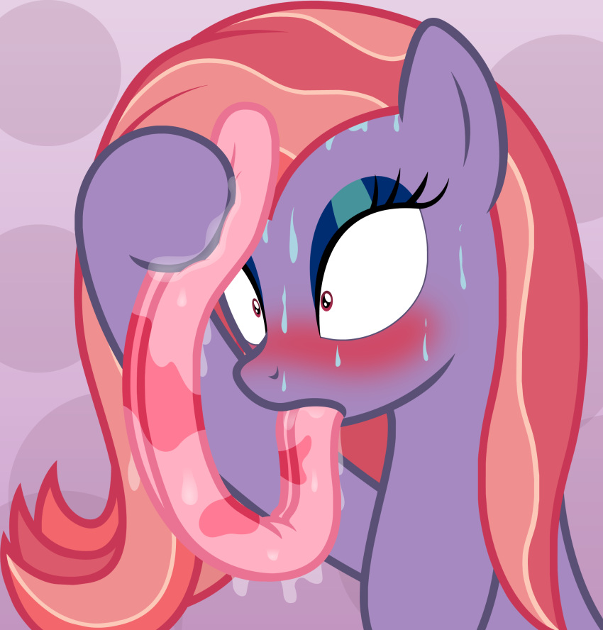 2019 absurd_res akaname asian_mythology badumsquish blue_eyeshadow blush bodily_fluids drooling east_asian_mythology equid equine eyeshadow fan_character female hi_res horse japanese_mythology long_tongue makeup mammal meme monster my_little_pony mythology open_mouth pony prehensile_tongue saliva simple_background solo sweat sweating_towel_guy tongue tongue_out wide_eyed wiping wiping_brow yōkai