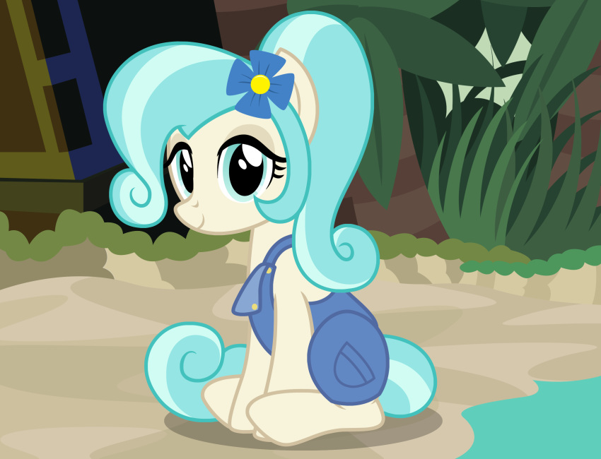 badumsquish beach blue_eyes clothing coco_bandicoot coco_pommel_(mlp) costume crash_bandicoot_(series) equid equine female friendship_is_magic hi_res horse mammal my_little_pony naughty_dog overalls pony ponytail seaside sitting solo sony_corporation sony_interactive_entertainment video_games