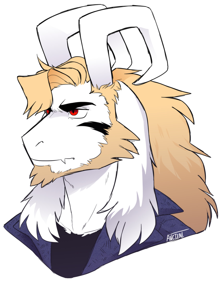 ancientbot asriel_dreemurr beard boss_monster bovid caprine facial_hair fangs hair hi_res horn long_ears long_hair looking_aside male mammal markings red_eyes simple_background solo undertale video_games white_background