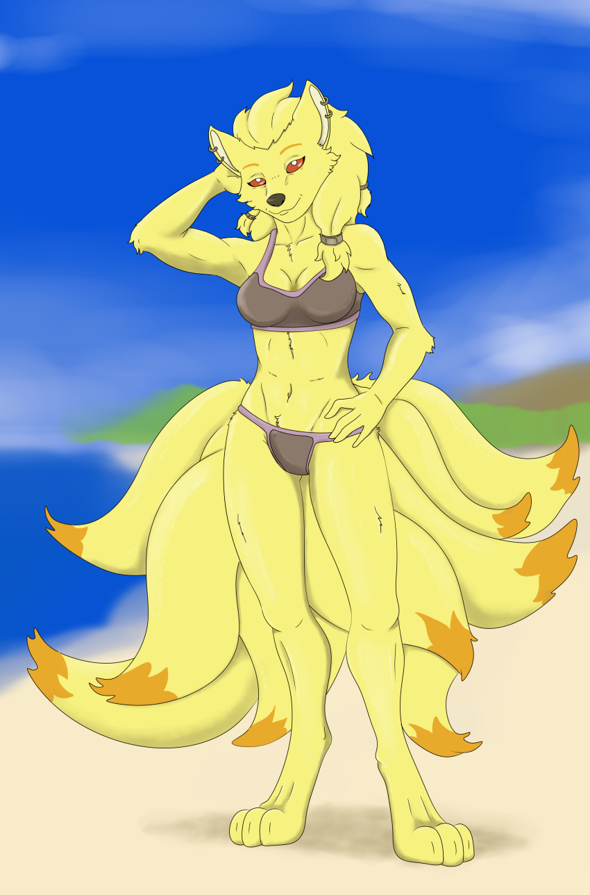 absurd_res anime aspeel canid canine clothing female fluffy fox hi_res mammal ninetales nintendo pok&eacute;mon pok&eacute;mon_(species) seaside summer swimwear underwear video_games