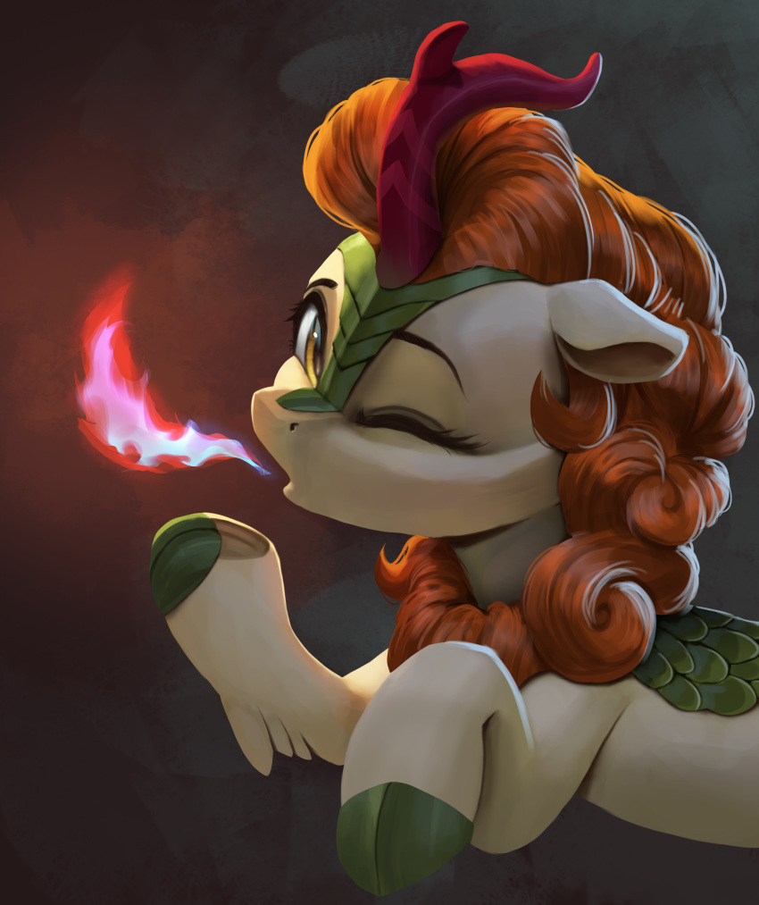 2019 absurd_res asian_mythology autumn_blaze_(mlp) breath_powers chinese_mythology east_asian_mythology feral fire fire_breathing friendship_is_magic hi_res kirin looking_at_viewer my_little_pony mythology solo vanillaghosties