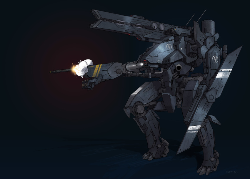 alpyro energy_gun gerwalk gun heavy_machine_gun highres machine_gun machinery mecha mechanical military military_vehicle original power_armor power_suit robot science_fiction weapon