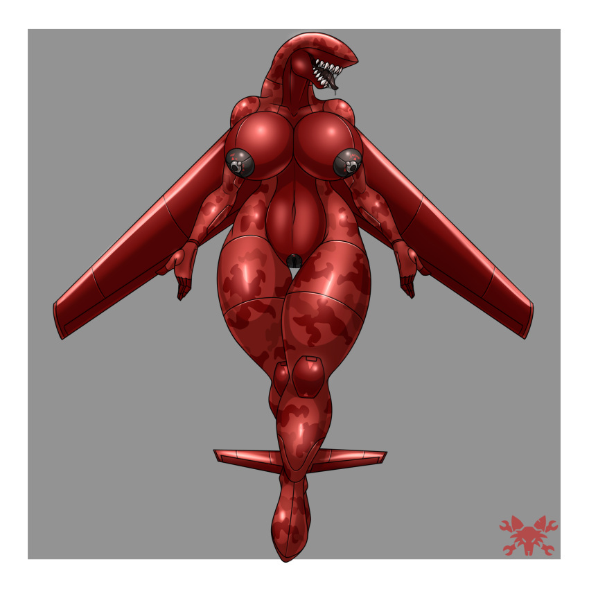 1:1 absurd_res aircraft areola big_breasts bodily_fluids breasts eyeless fangs female hi_res living_aircraft living_machine machine metalfoxxx mq-9 mq-9_reaper nipples pose pussy reaper_(disambiguation) red_camouflage saliva solo thick_thighs thigh_gap tongue tongue_out wide_hips