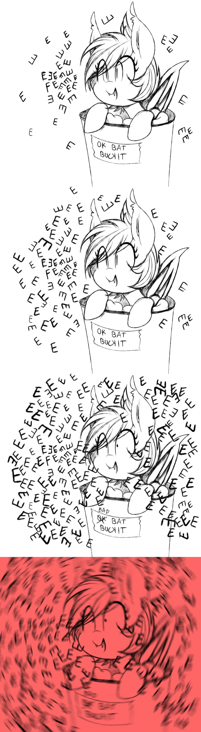 2016 absurd_res bat_pony black_and_white bucket comic english_text engrish equid fan_character fangs female feral food fruit happy hi_res hooves in_bucket inner_ear_fluff mammal monochrome motion_blur my_little_pony nolegs_(oc) open_mouth open_smile plant plum_(disambiguation) plum_(fruit) replica_(artist) simple_background slit_pupils smile solo text white_background