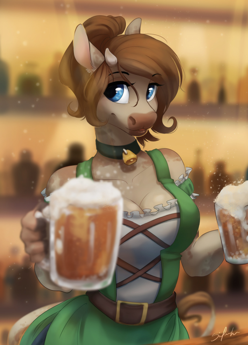 2019 absurd_res anthro bovid bovine breasts cattle clothed clothing digital_media_(artwork) female hi_res holding_object looking_at_viewer mammal silentwulv smile solo standing