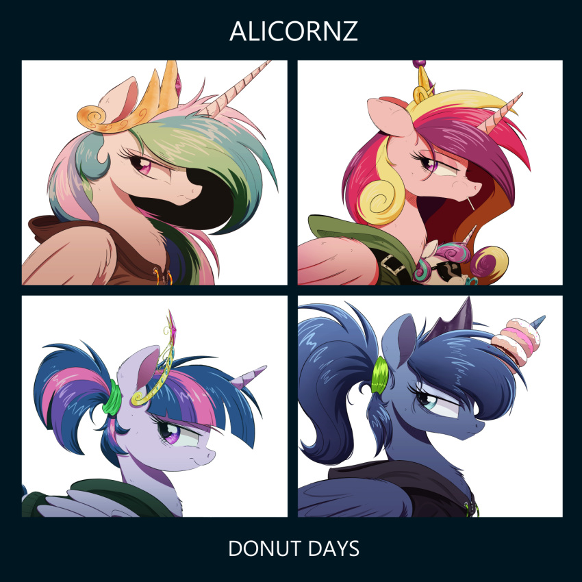 1:1 2019 album_cover alternate_hairstyle clothing cover crossover demon_days equid equine friendship_is_magic gorillaz hi_res hoodie horn mammal my_little_pony ncmares parody princess princess_cadance_(mlp) princess_celestia_(mlp) princess_flurry_heart_(mlp) princess_luna_(mlp) royalty topwear twilight_sparkle_(mlp) winged_unicorn wings