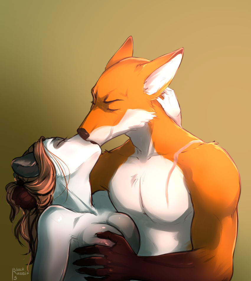 2019 absurd_res anthro big_breasts blackrabbit-13 breast_grab breasts canid canine eyes_closed female fox french_kissing fur giant_panda hair hand_on_breast hi_res kissing male male/female mammal mitsuhide_vulpes nipples nude sin_my ursid white_fur