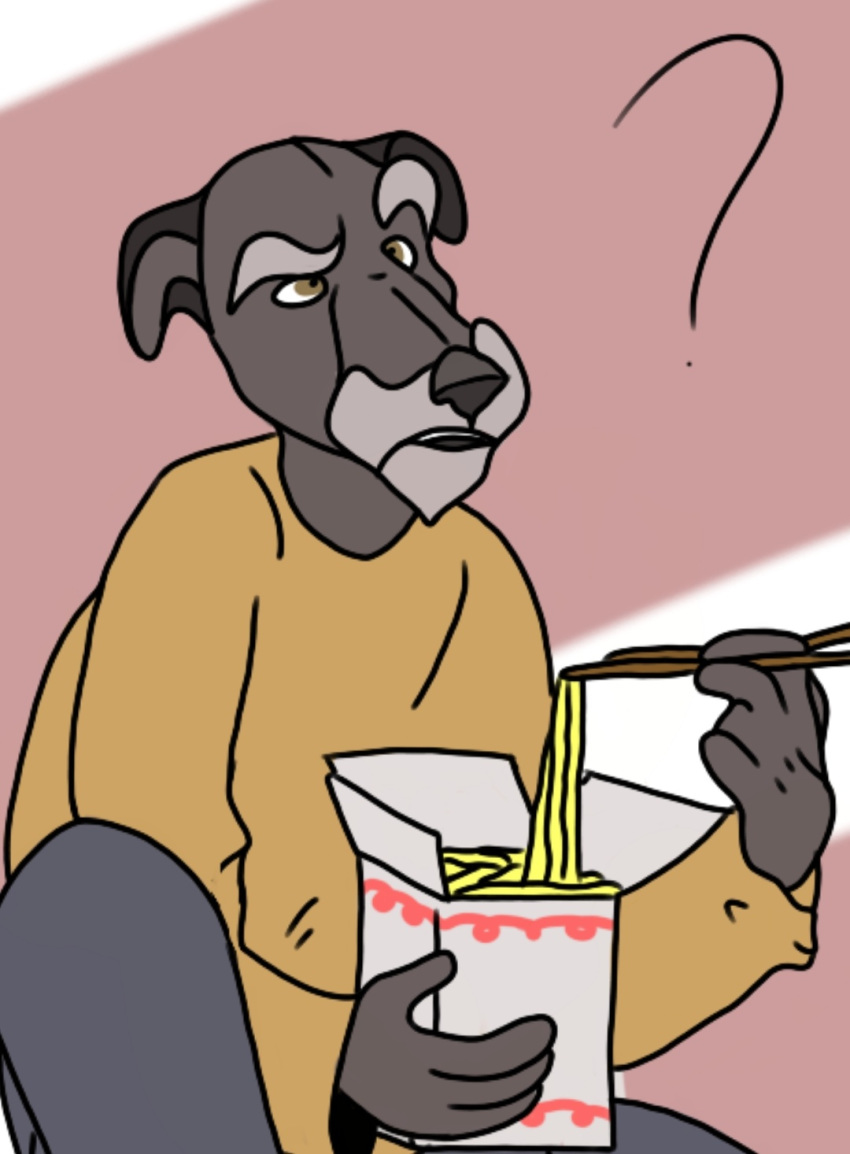 ? anthro canid canine clothed clothing food hi_res irish male mammal noodles profile solo unknown_artist wolfhound