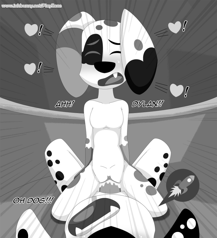 ! &lt;3 101_dalmatian_street 101_dalmatians absurd_res anthro anthro_on_anthro anthro_penetrated anthro_penetrating anthro_penetrating_anthro black_and_white bodily_fluids breasts canid canine canis clitoris cowgirl_position cum cum_in_pussy cum_inside da_vinci_(101_dalmatians) dalmatian disney domestic_dog duo dylan_(101_dalmatians) featureless_breasts female female_focus genital_fluids greyscale hi_res incest male male/female mammal monochrome nude on_top penetration penis playzone pussy sex small_breasts vaginal vaginal_penetration