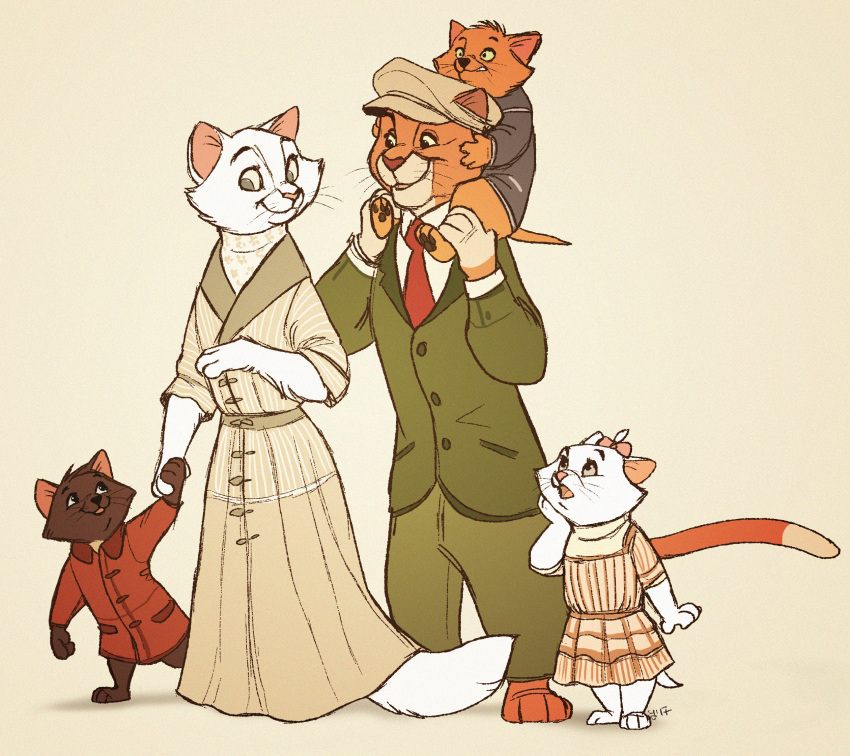 4_fingers 4_toes anthro anthrofied berlioz_(aristocats) bottomwear clothing coat disney domestic_cat dress duchess felid feline felis female fingers fur group hi_res male mammal marie_(aristocats) necktie pants ritwell shirt smile standing the_aristocats thomas_o'malley toes topwear toulouse_(aristocats)