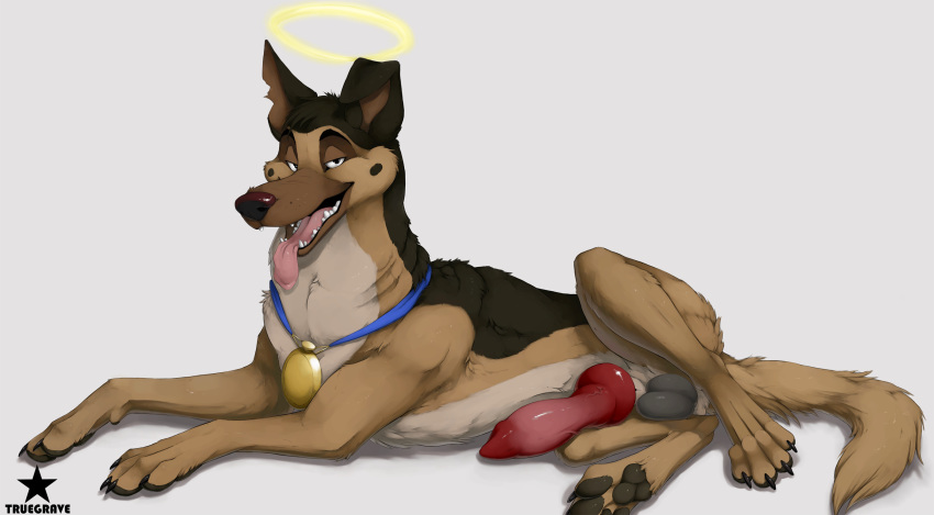 2019 4_toes all_dogs_go_to_heaven anatomically_correct anatomically_correct_penis animal_genitalia animal_penis balls black_fur brown_fur brown_nose canid canine canine_penis canis charlie_barkin domestic_dog don_bluth erection eyebrows feral fur german_shepherd grey_fur herding_dog knot looking_at_viewer lying male mammal multicolored_fur on_side pastoral_dog pawpads paws penis presenting red_penis simple_background smile solo teeth toes tongue tongue_out truegrave9