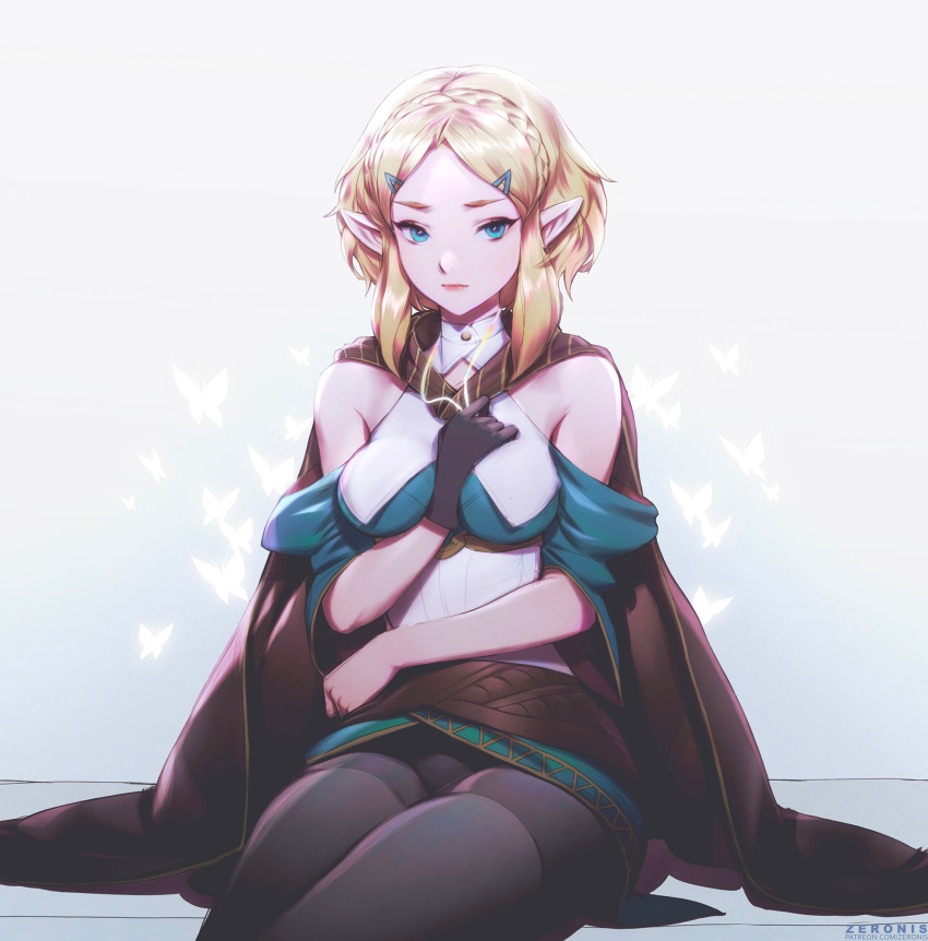 1girl banned_artist bare_shoulders between_breasts blonde_hair blue_eyes braid breasts cape french_braid hand_between_breasts highres medium_breasts paid_reward patreon_reward paul_kwon pointy_ears princess_zelda short_hair skindentation solo the_legend_of_zelda the_legend_of_zelda:_breath_of_the_wild the_legend_of_zelda:_breath_of_the_wild_2 thighs upskirt watermark web_address