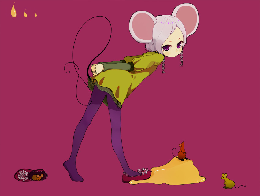 animal animal_ears dress gray_hair ichikawa mouse mousegirl original pantyhose purple_eyes short_hair tail waifu2x