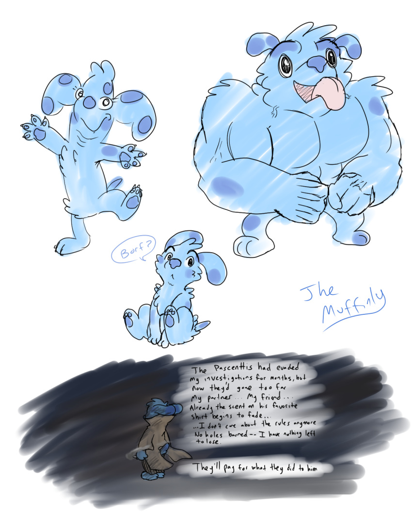 2019 anthro blue's_clues blue_(blue's_clues) blue_fur canid canine canis cursed_image digital_media_(artwork) domestic_dog fur male mammal muscular muscular_male nickelodeon simple_background sketch solo themuffinly white_background