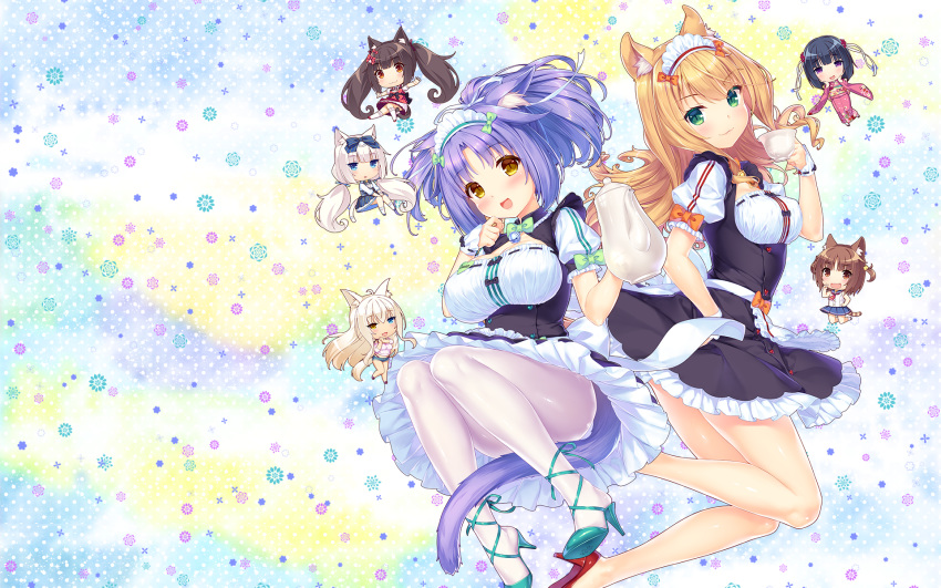 animal_ears azuki chocola cinnamon_(nekopara) coconut maid maple_(nekopara) minazuki_shigure neko_works nekopara sayori tail vanilla wallpaper