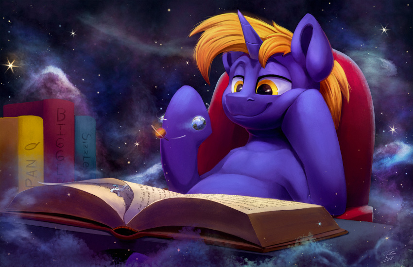 2019 book equid equine fan_character hi_res macro mammal my_little_pony planet snap_feather space star_bright tsitra360