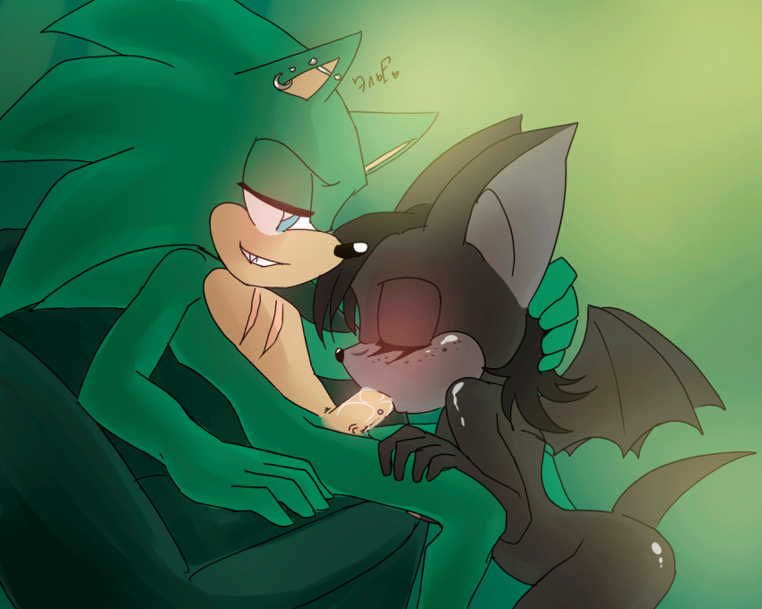 5:4 animated anthro breasts chiropteran duo eulipotyphlan female hedgehog krazyelf male mammal nipples nude oral penis scourge_the_hedgehog sonic_(series)