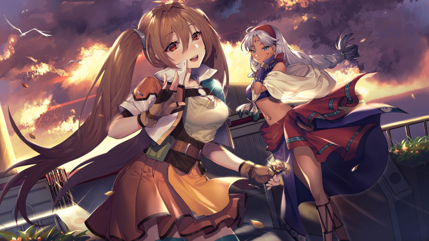 eiyuu_densetsu eiyuu_densetsu:_sora_no_kiseki estelle_bright iiiroha scherazard_harvey skirt_lift thighhighs