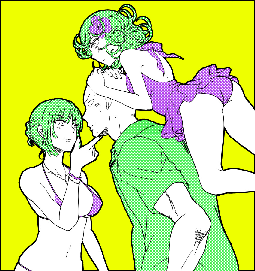 ass bikini erect_nipples fubuki_(one_punch_man) hikaru_(gevp7588) one_punch_man saitama swimsuits tatsumaki_(one_punch_man)