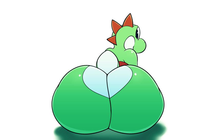 big_butt butt butt_focus green_yoshi hi_res huge_butt hyper hyper_butt looking_at_viewer looking_back male mario_bros nintendo nude reptile scalie simple_background sitting smile solo video_games vun yoshi