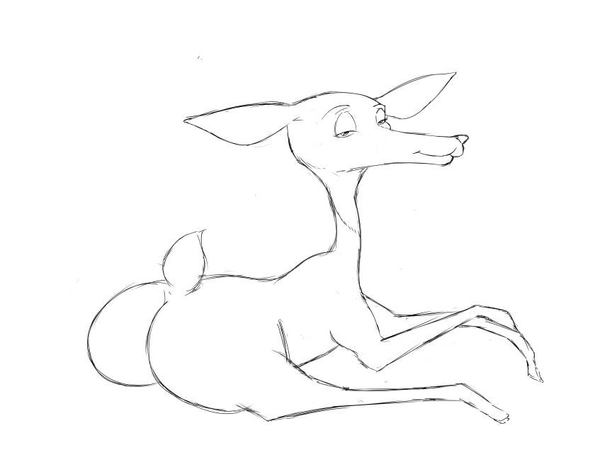 big_butt butt cervid crazykat female feral giselle half-closed_eyes hi_res looking_at_viewer looking_back mammal open_season raised_tail rear_view seductive simple_background sketch smile solo
