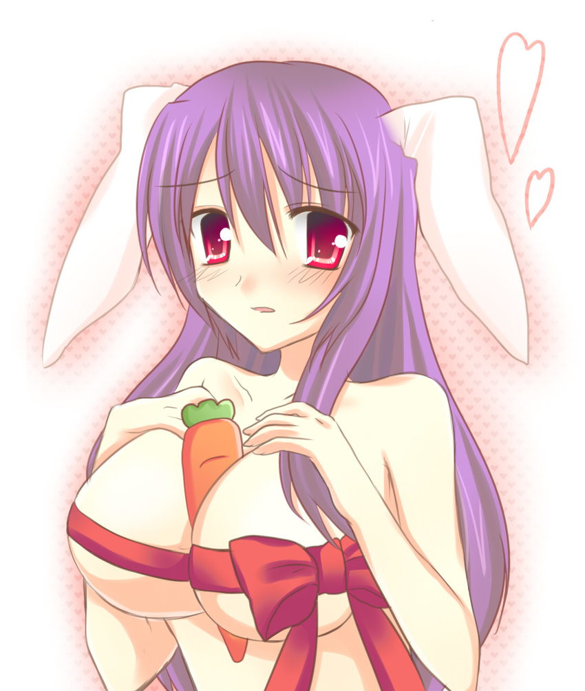 bad_id bad_pixiv_id between_breasts breasts carrot highres large_breasts mimana reisen_udongein_inaba ribbon sexually_suggestive solo touhou