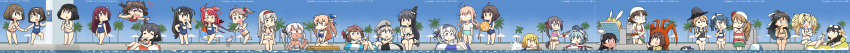 !! 1other 6+girls absurdres ahoge akebono_(kantai_collection) alternate_costume alternate_hairstyle anchor_hair_ornament animal animal_ears animal_on_head aqua_bikini aqua_swimsuit artoria_pendragon_(all) artoria_pendragon_(swimsuit_ruler)_(fate) asagumo_(kantai_collection) asymmetrical_bangs ball bandana bangs beach_umbrella beachball bell bikini black_hair black_ribbon black_swimsuit blonde_hair blue_eyes blue_hair blue_hairband blue_sky blue_swimsuit blunt_bangs bowl braid breasts brown_bikini brown_eyes brown_hair bunny bunny_ears casual casual_one-piece_swimsuit chair chopsticks cleavage closed_eyes cloud commentary_request corn covering covering_breasts crossover crown crying dark_skin dated day dixie_cup_hat double_bun eating embarrassed eyebrows_visible_through_hair eyewear_on_head fang fate/grand_order fate_(series) floating flower flying_sweatdrops folded_ponytail food frilled_bikini frills from_behind fukae_(kantai_collection) full_body fusou_(kantai_collection) gambier_bay_(kantai_collection) glasses gradient_hair gradient_sky grey_headwear haguro_(kantai_collection) hair_bell hair_between_eyes hair_bobbles hair_bun hair_flaps hair_flower hair_ornament hair_ribbon hair_rings hairband hamu_koutarou hat hat_ribbon hatsushimo_(kantai_collection) headband headgear hibiscus high_ponytail highres i-400_(kantai_collection) inflatable_raft inflatable_toy innertube ise_(kantai_collection) italia_(kantai_collection) jingle_bell johnston_(kantai_collection) kamoi_(kantai_collection) kantai_collection katsuragi_(kantai_collection) kawakaze_(kantai_collection) kebab kickboard kisaragi_(kantai_collection) kishinami_(kantai_collection) large_breasts lifebuoy light_brown_hair little_blue_whale_(kantai_collection) littorio_(kantai_collection) lobster lobster_costume long_hair long_image looking_to_the_side looking_up lounge_chair low-tied_long_hair low_twintails lying makigumo_(kantai_collection) martini maya_(kantai_collection) medium_breasts meltryllis meltryllis_(swimsuit_lancer)_(fate) midriff military_hat multicolored multicolored_bikini multicolored_clothes multicolored_hair multiple_girls musashi_(kantai_collection) name_tag on_back on_head one-piece_swimsuit ooyodo_(kantai_collection) opaque_glasses open_mouth orange_eyes outdoors palm_tree partially_submerged peaked_cap pince-nez pink_bikini pink_eyes pink_hair plaid plaid_bikini ponytail pool poolside prinz_eugen_(kantai_collection) purple_eyes purple_hair purple_scrunchie red_bikini red_eyes red_hair remodel_(kantai_collection) ribbon roma_(kantai_collection) running sailor_bikini sailor_collar sailor_hat samuel_b._roberts_(kantai_collection) sarashi sarong satsuki_(kantai_collection) sazanami_(kantai_collection) school_swimsuit scrunchie shaved_ice shirt short_hair shoukaku_(kantai_collection) side_ponytail sidelocks signature silver_eyes silver_hair single_braid sitting skin_fang sky small_breasts soaking_feet spoon standing stomach sunglasses swimsuit tan tanikaze_(kantai_collection) thick_eyebrows tied_shirt tree trembling tsurime tupet twintails two_side_up umbrella very_long_hair wading water wavy_hair wavy_mouth wet whale whistle whistle_around_neck white_bikini white_hair white_hairband white_headwear white_shirt white_swimsuit wide_image wrist_scrunchie x_hair_ornament x_navel yamashiro_(kantai_collection) yellow_eyes z1_leberecht_maass_(kantai_collection)