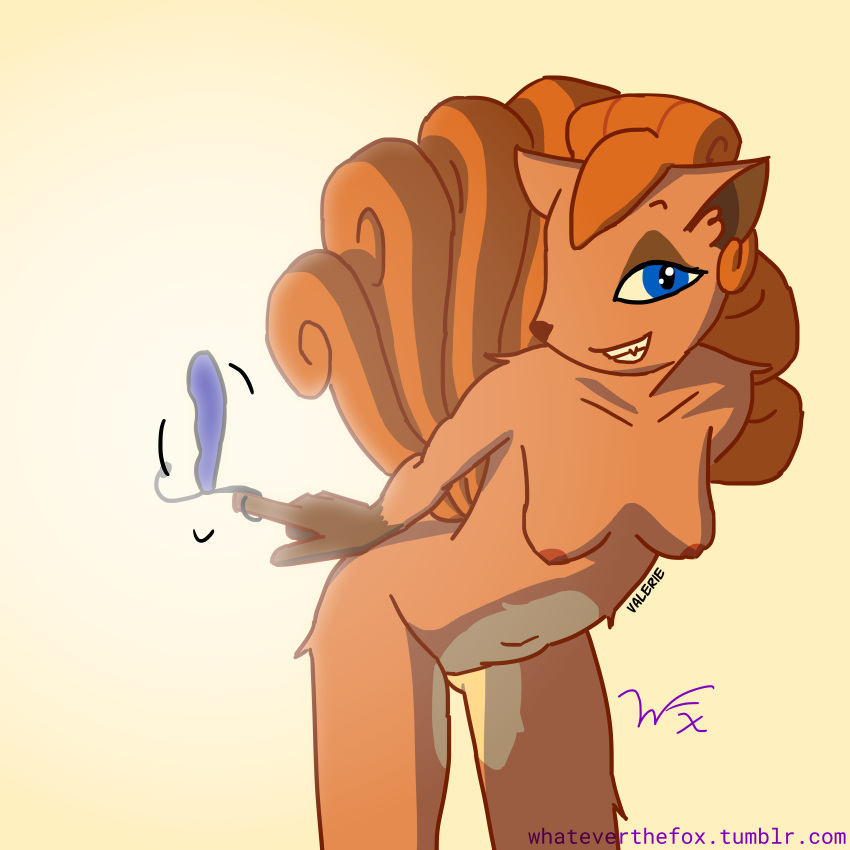 anthro breasts female leaning leaning_forward nintendo pok&eacute;mon pok&eacute;mon_(species) prostate_stimulator sex_toy solo twirling valerie_(whateverthefox) video_games vulpix whateverthefox