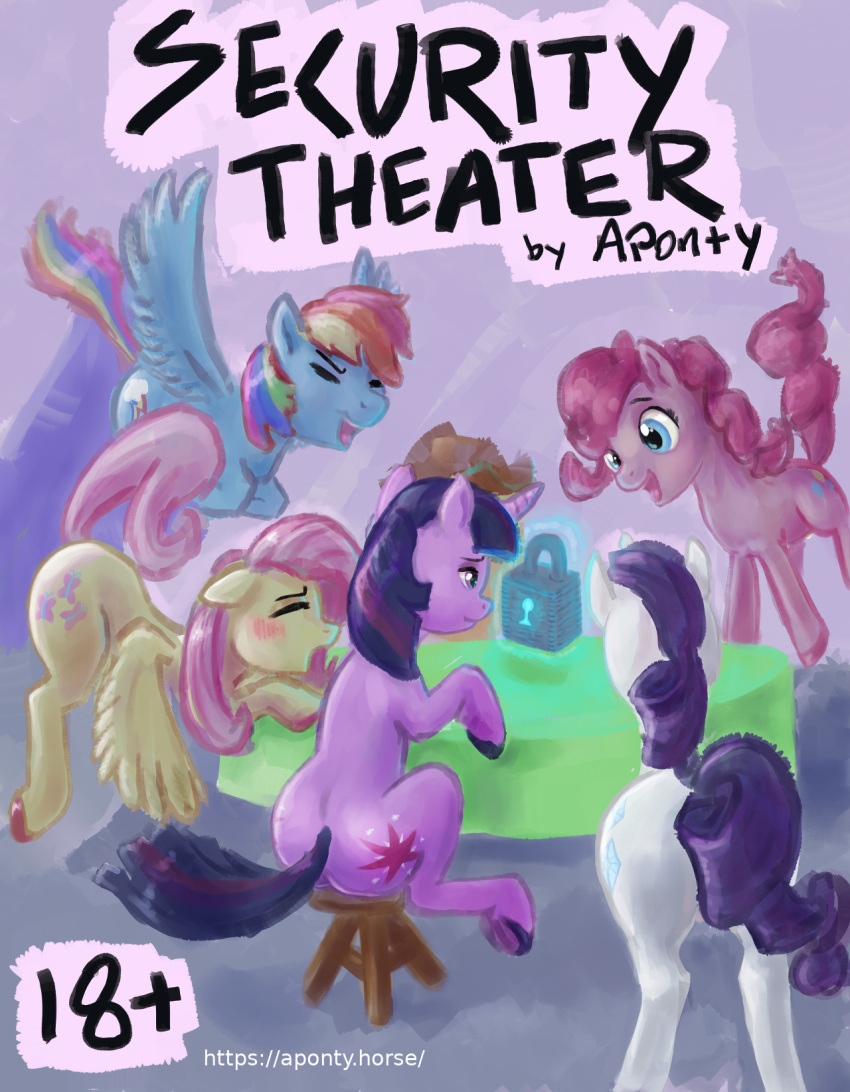 aponty ass_up blush butt equid equine female fluttershy_(mlp) friendship_is_magic group horn looking_pleasured mammal my_little_pony pinkie_pie_(mlp) pterippus rainbow_dash_(mlp) raised_tail rarity_(mlp) sitting twilight_sparkle_(mlp) unicorn wings