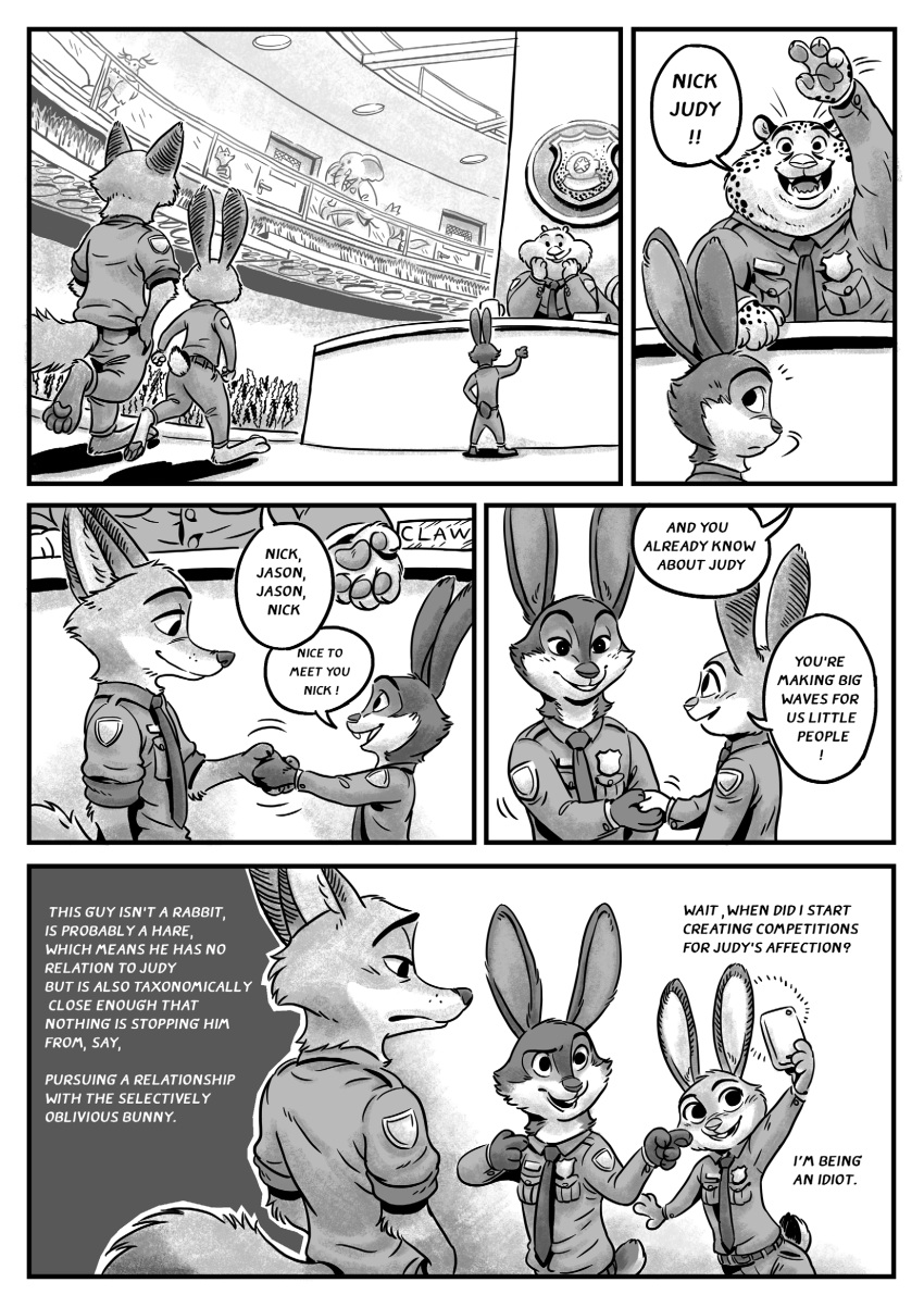 2019 black_and_white canid canine clothing dialogue disney english_text fox hi_res judy_hopps kit-ray-live lagomorph leporid mammal monochrome nick_wilde rabbit text zootopia