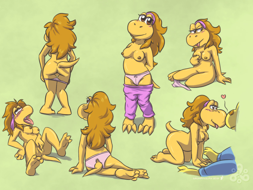 &lt;e 2019 4:3 anthro blush breasts brown_body brown_eyes brown_hair clothing conditional_dnp duo female grumpyvulpix hair hi_res koopa koopie_koo koops mario_bros masturbation multiple_poses nintendo nipples non-mammal_breasts nude open_mouth panties paper_mario pose pussy scalie solo tongue tongue_out underwear undressing video_games