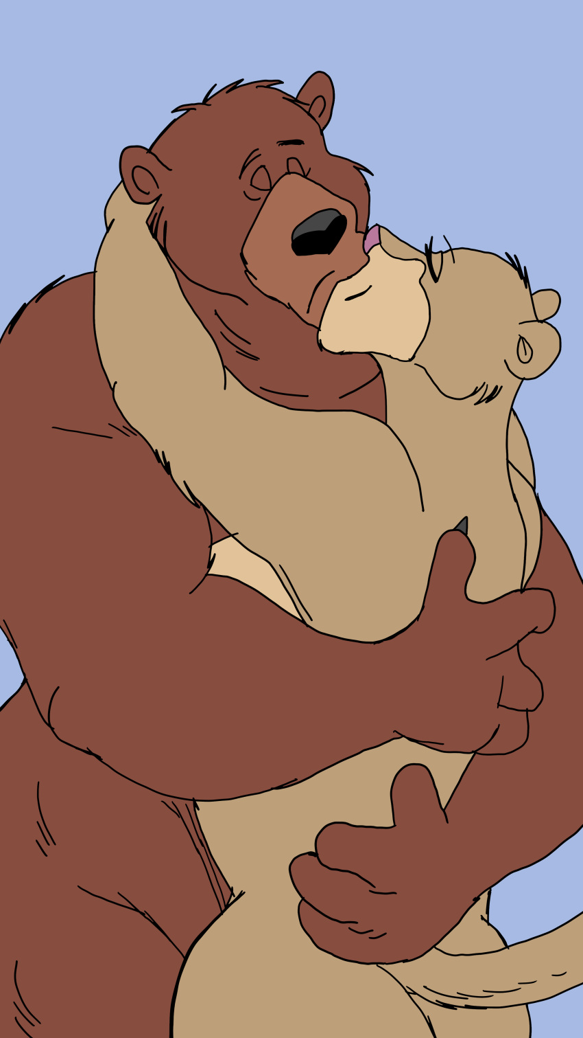 absurd_res anthro anthro_on_anthro brown_bear brown_fur butt disney duo eyes_closed felid feline female fur hi_res hug husband_and_wife kissing lion little_john male male/female mammal married_couple muscular muscular_male nude pantherine robin_hood_(disney) slightly_chubby ursid ursine wolfwood1