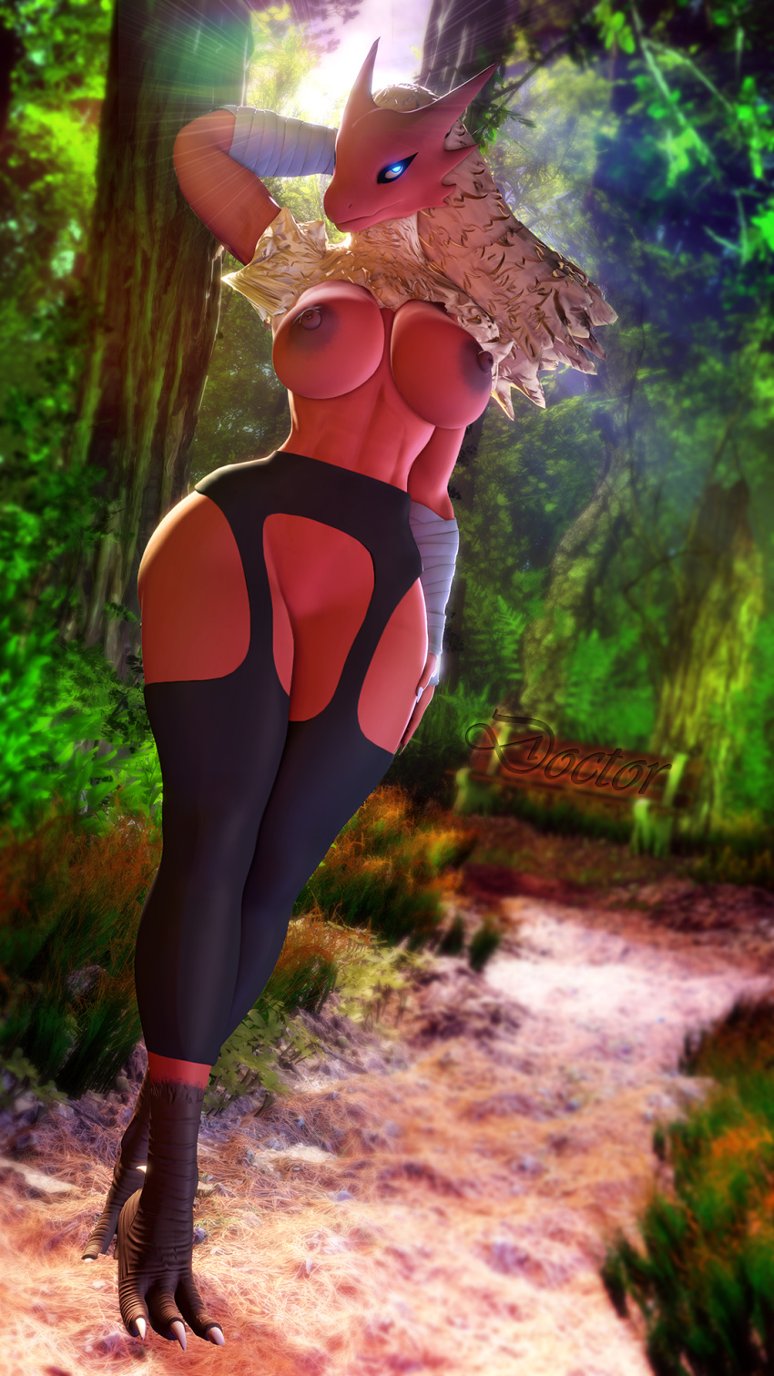 2019 3d_(artwork) anthro big_breasts blaziken breasts digital_media_(artwork) doctor-sfm female glowing glowing_eyes hi_res nintendo nipples pok&eacute;mon pok&eacute;mon_(species) solo source_filmmaker video_games