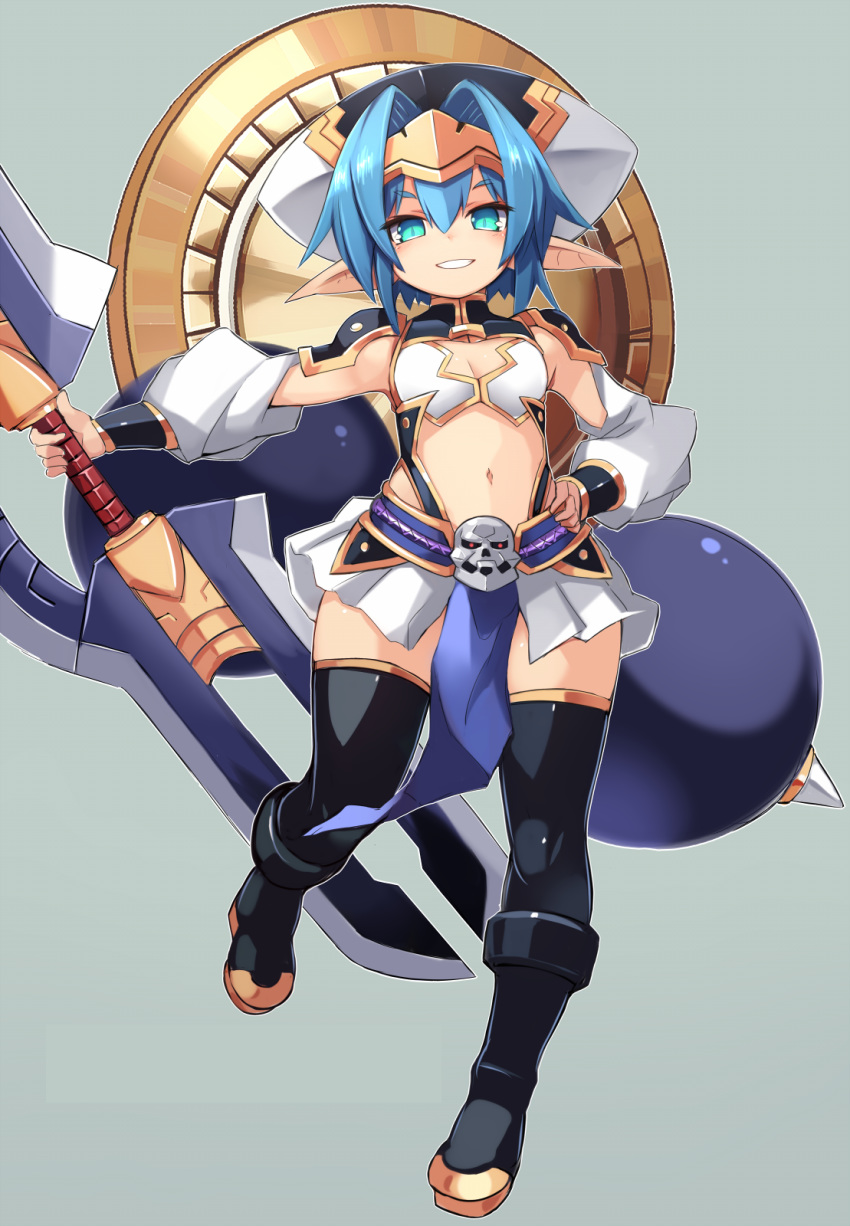 armor cleavage hellmatio karukan_(monjya) pointy_ears shinrabansho thighhighs weapon