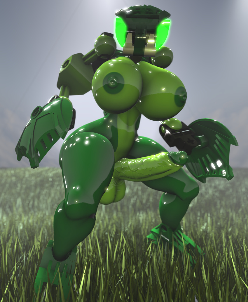 2019 3d_(artwork) balls big_breasts big_butt big_penis bionicle bohrok breasts butt conditional_dnp digital_media_(artwork) green_penis gynomorph hi_res huge_breasts huge_butt humanoid_penis intersex lego lehvak looking_at_viewer machine nipples not_furry nude outside penis robot shiny solo standing thatblackcopfromdawnofthedead thick_thighs vein veiny_penis