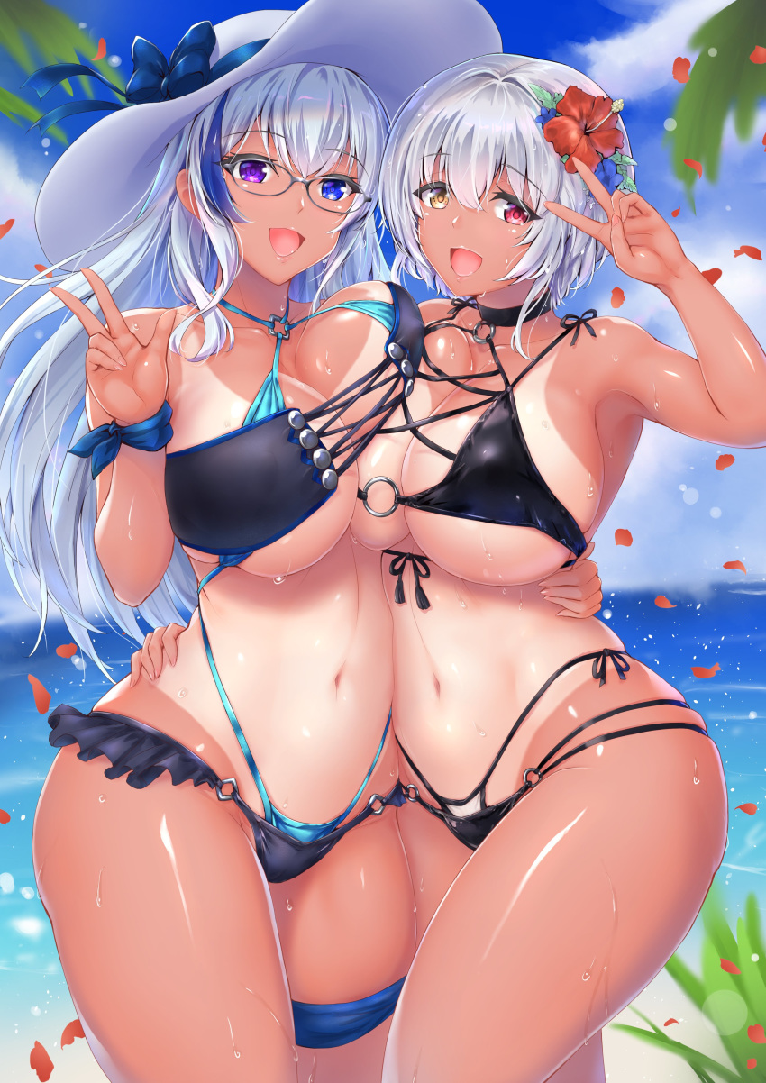 bikini garter heterochromia megane swimsuits tan_lines tori_(puru0083) wet