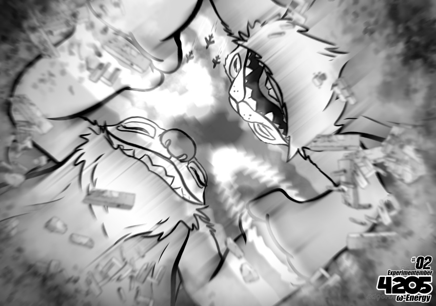 2019 aircraft airplane alien angel_(lilo_and_stitch) destruction disney duo dy-2861 dylan_roberts english_text experiment_(lilo_and_stitch) fan_character fur greyscale grin hi_res lilo_and_stitch low-angle_view macro monochrome motion_blur open_mouth open_smile sharp_teeth shockwave smile teeth text tyrnn worm's-eye_view
