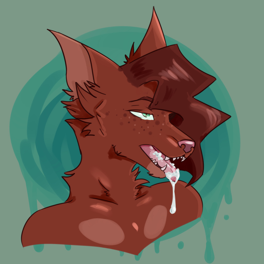 1:1 2019 absurd_res anthro bodily_fluids canid canine canis cum digital_media_(artwork) felix fox genital_fluids hair hi_res kiwilynxx male mammal open_mouth portrait shaded simple_background solo