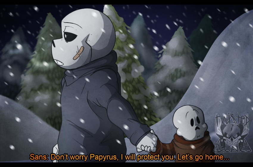 animated_skeleton bone brother brothers duo english_text hi_res lizheru male not_furry papyrus_(undertale) sans_(undertale) sibling skeleton text undead undertale video_games