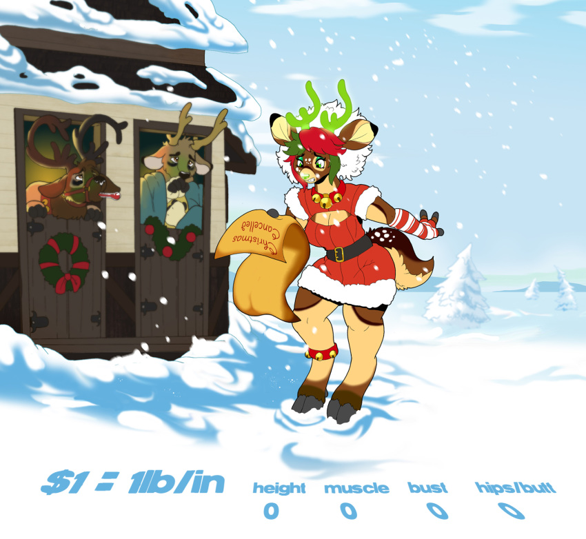 2014 anthro breasts capreoline cervid cleavage clothed clothing female hi_res mammal rabid reindeer snow