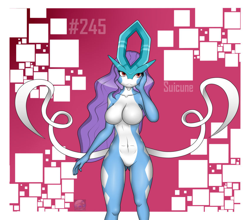 abs anthro anthrofied aqua big_breasts breasts butt_from_the_front crushtar digital_media_(artwork) featureless_breasts featureless_crotch female hi_res legendary_pok&eacute;mon mammal nintendo pok&eacute;mon pok&eacute;mon_(species) solo suicune video_games