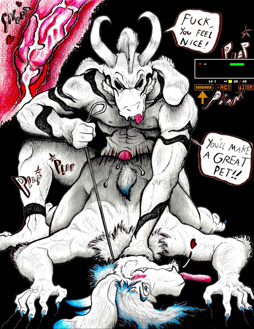 absurd_res anal anal_penetration asriel_dreemurr_(god_form) bodily_fluids boss_monster bovid caprine cum cum_in_ass cum_inside duo genital_fluids hi_res internal male male/male mammal penetration text undertale unknown_character video_games yagib