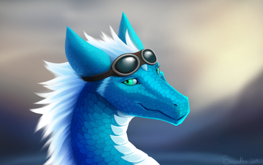 dragon eyewear feral goggles nyashes scale scalie smile smoothie_(artist) solo