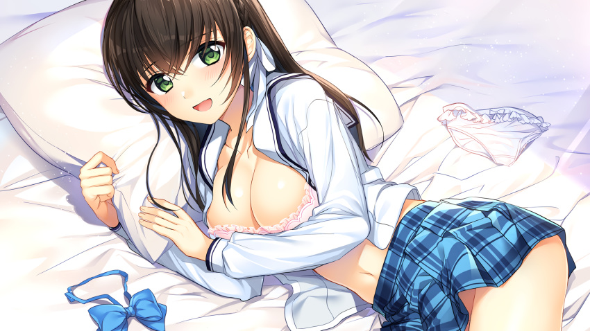 bed bra mochiko_(mochiko3121) original panties school_uniform underwear