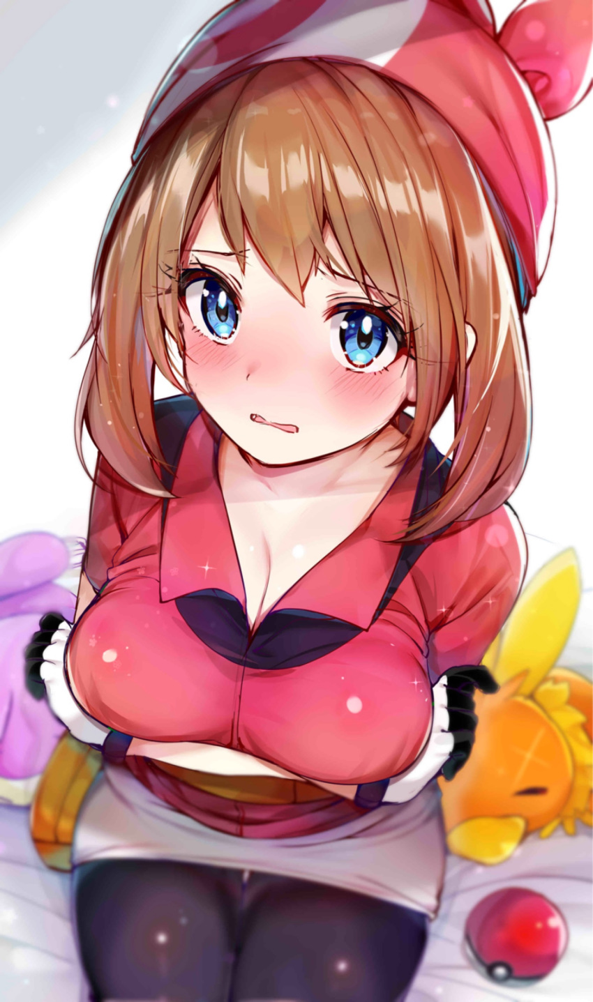 breast_hold cleavage haruka_(pokemon) pantsu pantyhose pokemon rouka tagme